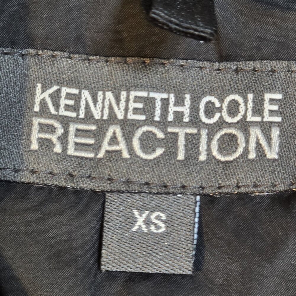Kenneth Cole Reaction Down Hooded Puffer Coat Full Zip Chevron Black Quilted XS - Picture 9 of 16